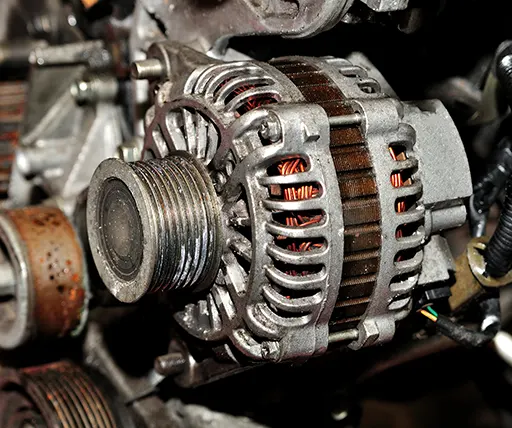 A car alternator showing signs of age