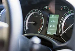 Dashboard reading the car's fuel consumption