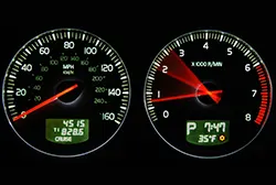 Dashboard showing that car is reaching 2000 to 3000 RPM